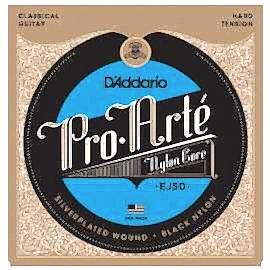 D'Addario EJ50 Pro-Arté Black Nylon, Hard Tension Takım Tel - Klasik Gitar Teli
